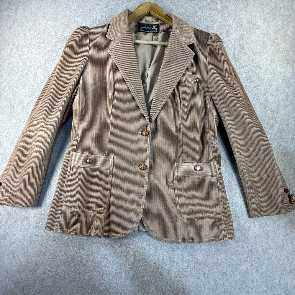 Vintage Hunters Glen Tan Corduroy Blazer Jacket Womens 12 Puff Shoulder RN36469